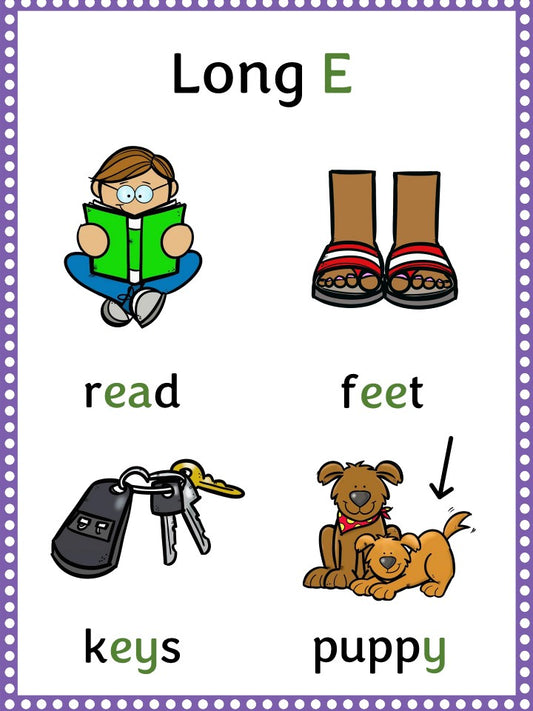 Long E phonics poster chart polka dot