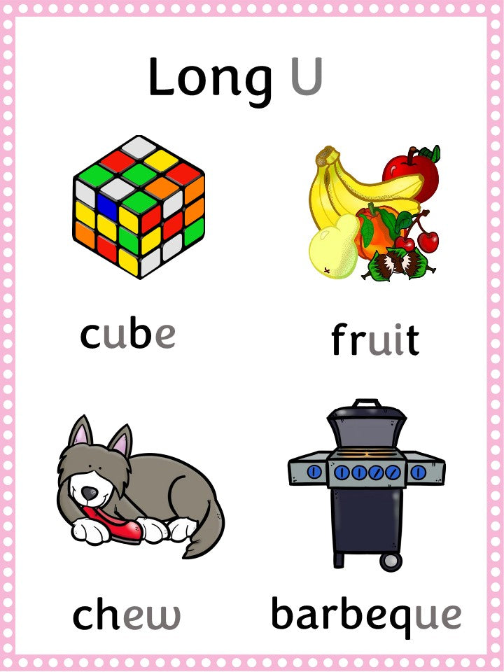 Long U phonics chart poster polka dot